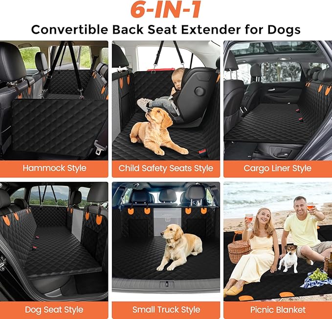 Back Seat Extender for Dogs - Holds 450lbs, Waterproof Dog Car Seat Cover for Back Seat with Hard Bottom for Cars SUVs Truck,Anti-Scratch No Slip Large Space Pet Backseat Protector,Black-PawvioPets