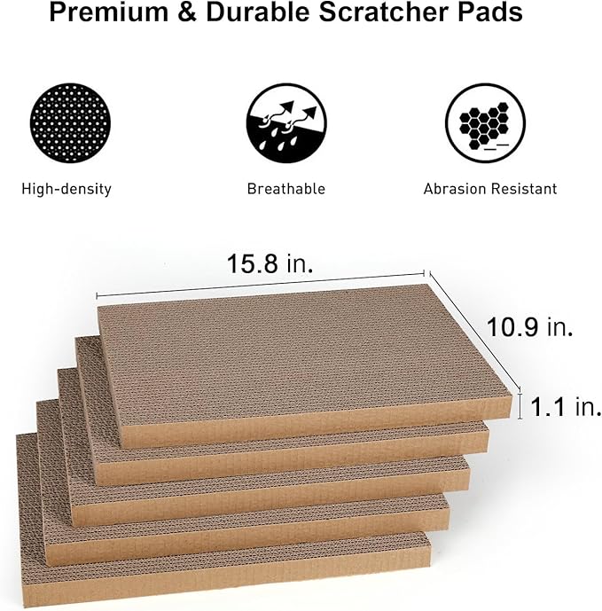 FUKUMARU 5 PCS Cat Scratching Boards, 11.4 Inch Width Ex-Large Cat Scratcher Box, Reversible Cardboard Scratchers for Indoor Cats, Cat Scratch Box for Large, Medium and Small Cats, Protect Furniture-PawvioPets