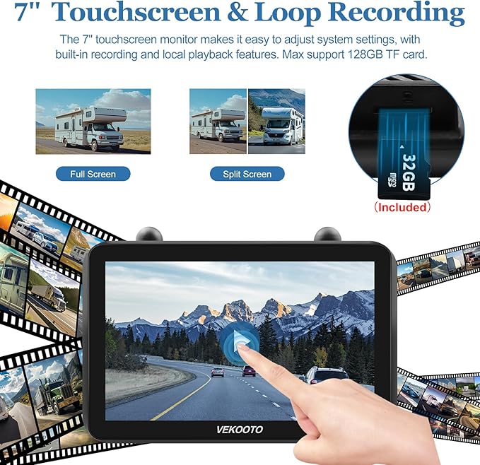 2 Magnetic Solar Wireless Backup Camera with 7'' IPS Touchscreen, 15,000mAh Rechargeable, Auto Sleep, No Wiring, 1080P Night Vision Wireless Backup Camera for Trucks, RV, Trailer, Camper VEKOOTO VK7-2-PawvioPets