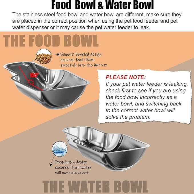 Automatic Cat Feeder and Cat Water Dispenser Set with Stainless Steel Bowls Gravity Dog Feeder for Small Medium Big Dog Pets Puppy Kitten, 3.8Lx 2-PawvioPets