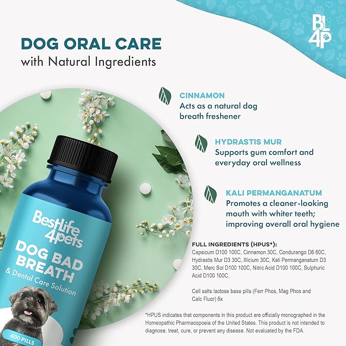 Dog Dental Care & Bad Breath Remedy, Natural Dog Oral Care for Healthy Teeth, Mouth & Gums, Daily Canine Breath Freshener, Plaque, Tartar Control Helps Reduce Gingivitis, Easy to Use 800 Tiny Pills-PawvioPets