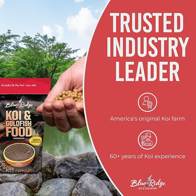 Blue Ridge Koi Fish Food 2lb - Koi Food 3/16” Large and Mini Blend Growth Formula, Goldfish Food, Premium Fish Food for Ponds, Ponds Fish Food, Floating Pond Pellets-PawvioPets