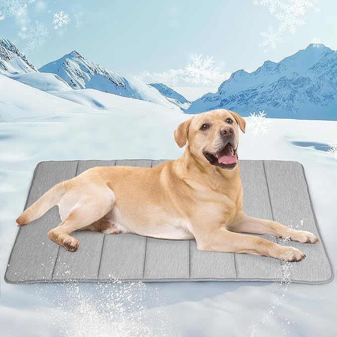 Dog Cooling Mat for Large Dogs - 41x27 Orthopedic Memory Foam Pet Pad for Summer, QMAX>0.5, Washable Premium Comfort Crate Pad for Your Furry Companion, Grey-PawvioPets