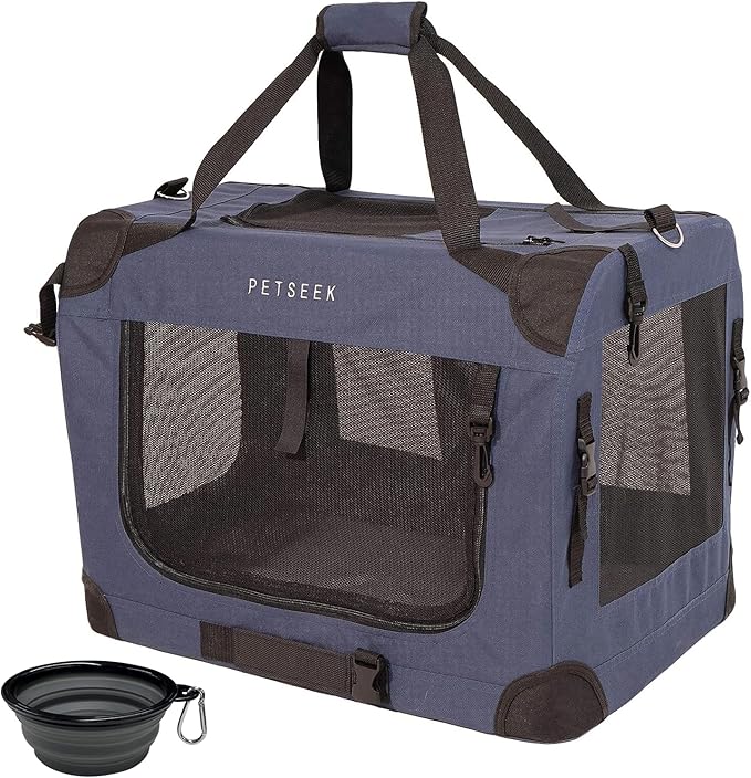 Extra Large Cat Carrier Soft Sided, Portable Small Dog Carrier for 2 Cats, 24"x16.5"x16" Car Travel Folding Comfortable Design with Bowl, Blue-PawvioPets