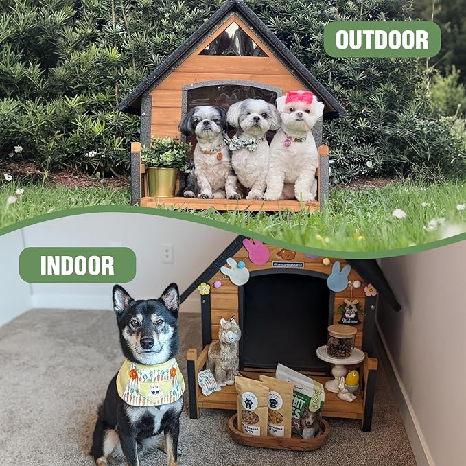 Dog House Outdoor Insulated for Winter, Puppy Kennel with Anti-Chewing Iron Frame, Weatherproof Dog Crate with Insulated Liner for Small Medium Large Dogs (Brown, 45" x 32.9" x 32.6")-PawvioPets