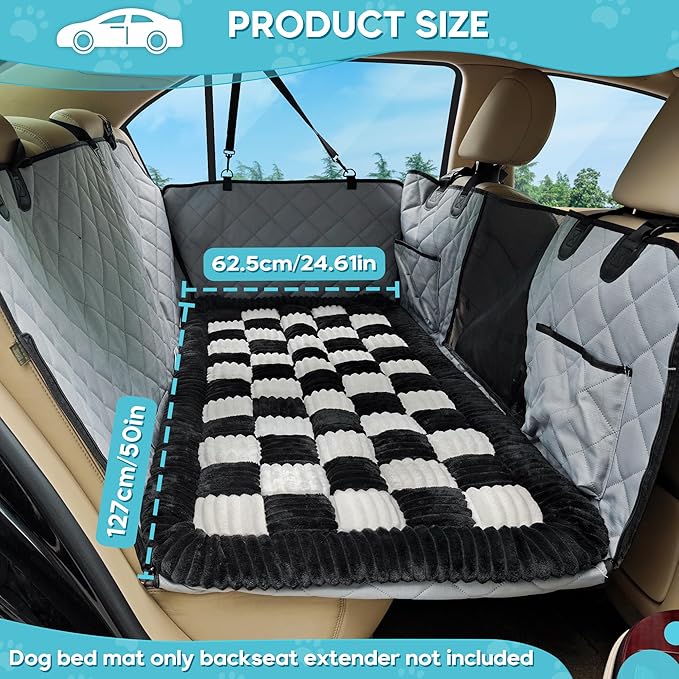 Dog Car Bed Mat, Non-Slip Backseat Extender Pet Blanket, Plaid Dog Bed for SUVs, Sedans & Trucks, Chew-Resistant Travel Pad for Dogs, Easy Clean & Scratch-Proof & Comfort (50"x24.6")-PawvioPets