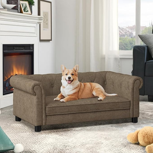 Dog Sofa Couch for Medium to Large Dogs, Memory Foam Pet Sofa Couch with Washable Fabric, Durable Elevated Dog Bed with Legs, Removable Cushion for Medium and Large Dogs, Brown-PawvioPets