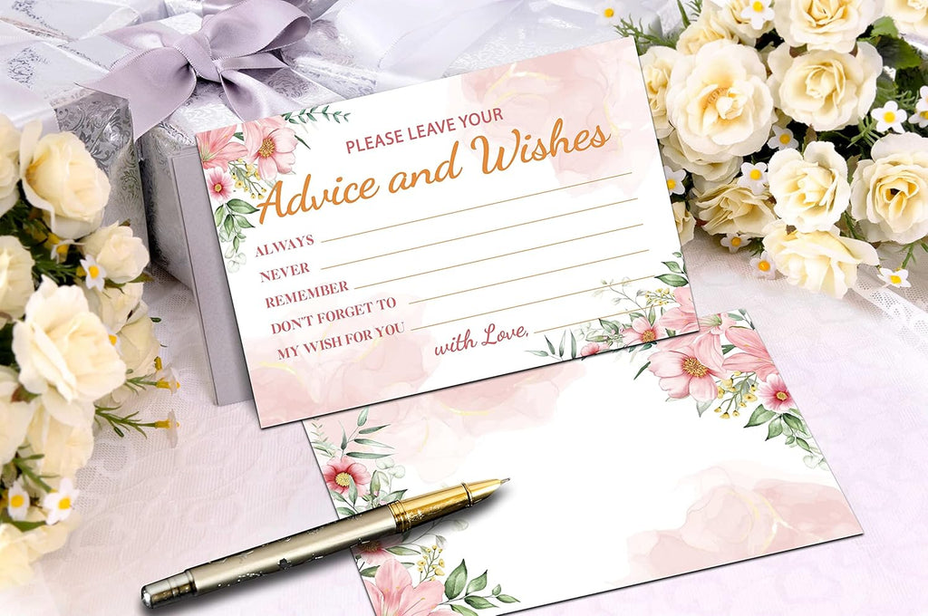 Boho Floral Greenery Advice and Wishes Cards, 25 Pcs Blush Pink Double Sided Advice Cards for The Bride and Groom, Mr and Mrs, Bride Shower, Wedding Reception, Engagement Party(06)