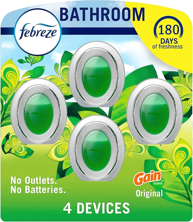 Febreze Bathroom Air Freshener, Odor-Fighting, Plug In Alternative, Air Fresheners for Home and Bathroom and Kitchen, Closet Air Fresheners, Gain Original Scent, 4 Count-PawvioPets