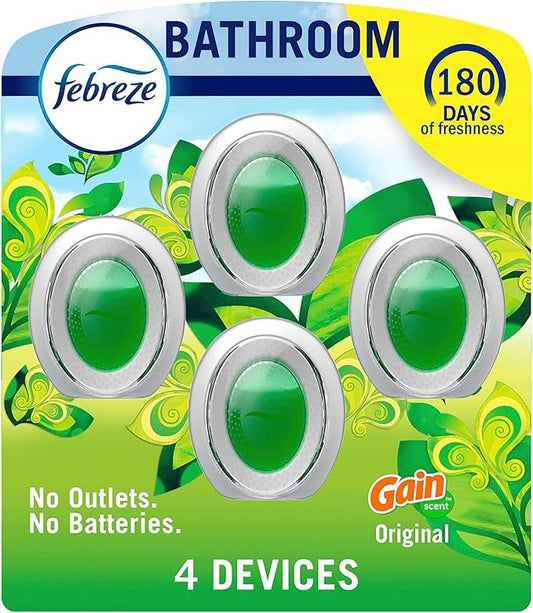 Febreze Bathroom Air Freshener, Odor-Fighting, Plug In Alternative, Air Fresheners for Home and Bathroom and Kitchen, Closet Air Fresheners, Gain Original Scent, 4 Count-PawvioPets