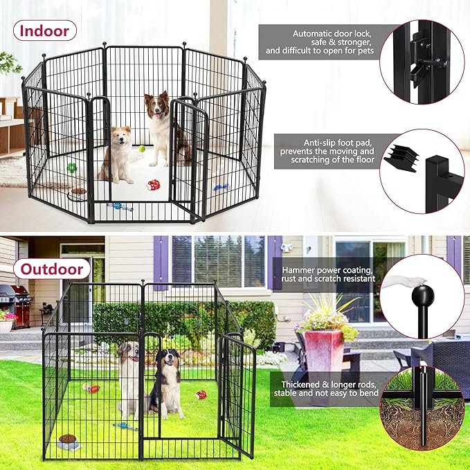 Dog Playpen 40 inch 10 Panels Indoor Dog Pen for Large/Medium/Small Dogs Heavy Duty Metal Dog Fence Outdoor for Yard, Puppy Playpen with Door Portable Pet Fence for RV Camping Yard-PawvioPets