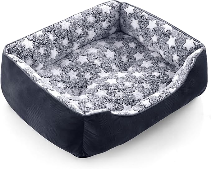 GASUR Small Dog Beds Small Size Dogs, Rectangle Washable Dog Bed, Orthopedic Dogs Sofa Bed, Pet Cuddler Anti-Slip Bottom, Soft Calming Sleeping Warming Puppy Bed (S (20"x 19"x 6"), Black)-PawvioPets