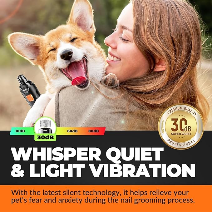 Dog Nail Grinder with 2 LED Lights Powerful 2 Speeds Super Quiet Dog Nail Trimmers with 3 Grinding Wheels Rechargeable Pet Dog Nail Clippers for Large Medium Puppy Dogs Dog Nail File Cat Nail Clipper-PawvioPets