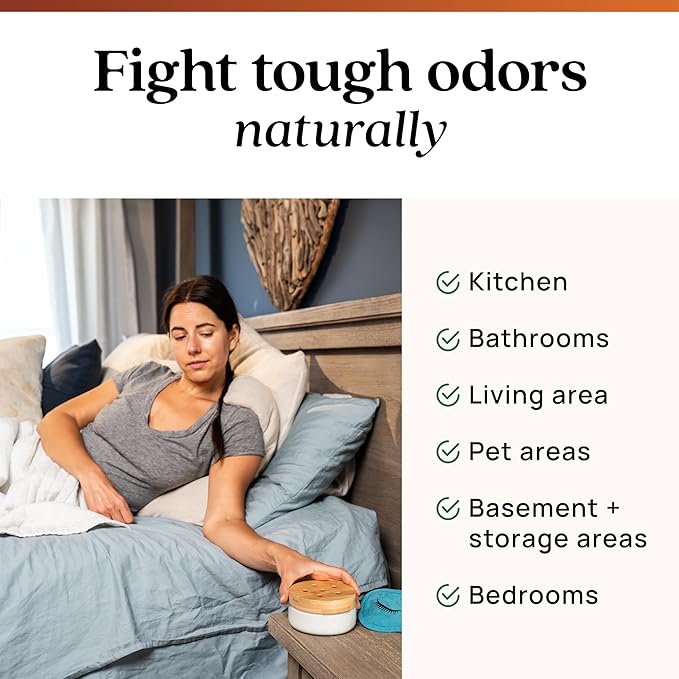 Azuna Air Freshener & Odor Eliminator for Strong Odor | 4 Room Kit Includes (4) Empty Luxe Glass Jars & 24oz Gel Refill with Tea Tree Essential Oil | Sandalwood Scent | Last 60-90 Days-PawvioPets