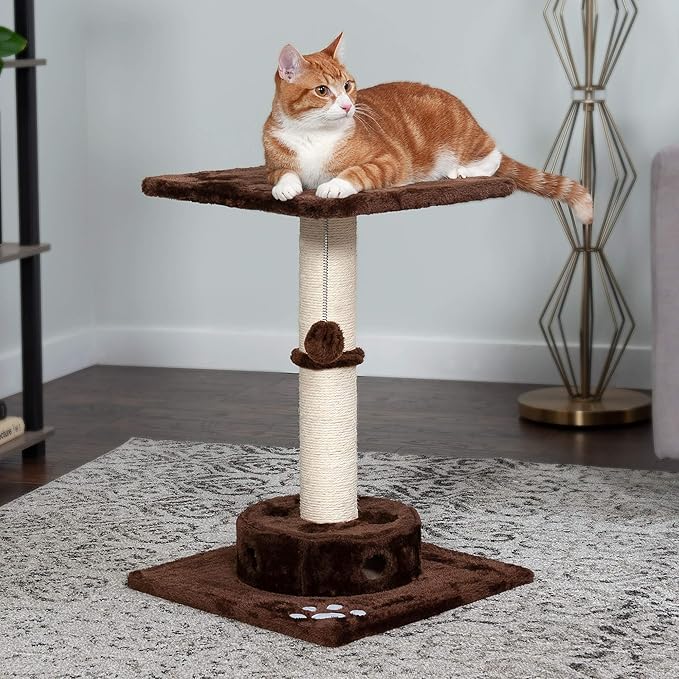 Furhaven 22.5" Tall Cat Tree for Indoor Cats, Ft. Sisal Scratching Post, Plush Ball Toy, & Busy Box Toy - Tiger Tough Scratching Post Interactive Playground - Brown, One Size-PawvioPets