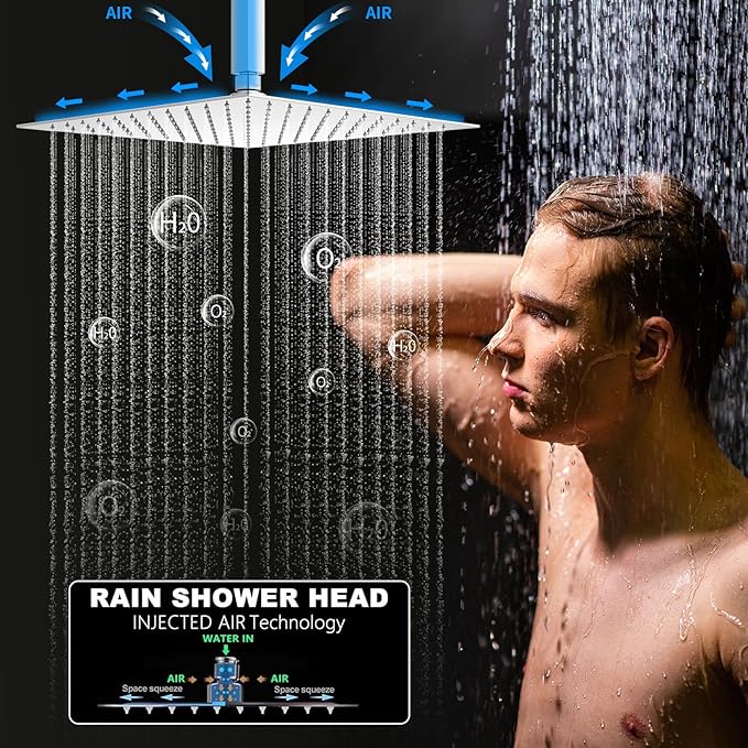 Digital Display Chrome Shower System with 12 inch Ceiling Mounted Shower Head and 8 inch Wall Mounted Shower Head, with Handheld Shower-PawvioPets