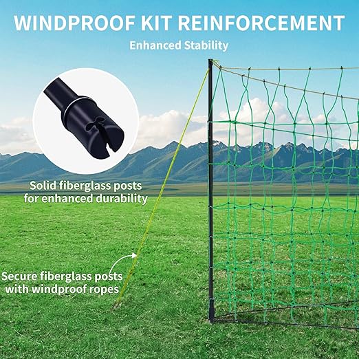 Electric Fence Netting,164'Lx49.6"H, Electric Livestock Netting with 14 Double Barbed Poles, Suitable for Pigs, Cows, Sheep and Other Large Animals, Portable Electric Fence for Farms, Ranches-PawvioPets