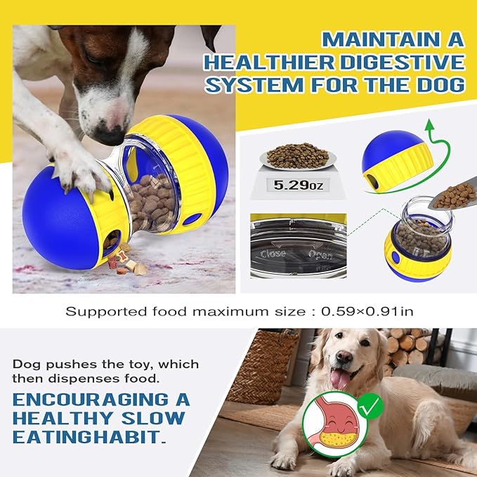 Dog Treat Dispensing Puzzle Toy Adjustable Food Dispenser Slow Feeder Puppy Enrichment Training Rolling Ball Pet Interactive Chase Toys for Small Medium Large Dogs to Keep Them Busy-PawvioPets
