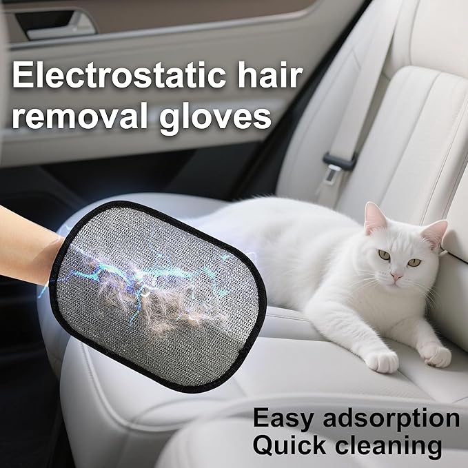 2-Pack Pet Hair Removal Gloves with A Hair/Lint Removal Tool – Remove Cat/Dog Fur from Clothing, Furniture, Car Seats, Bedding & Carpet – Reusable & Washable Lint Hair Remover for Pet Owners-PawvioPets