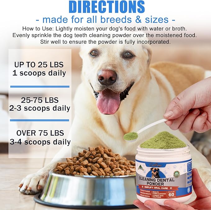 Dog Teeth Cleaning Powder, Dog Dental Powder and Breath Freshener, Plaque Off Pet Tooth Cleaning lab co, Bad Breath & Tartar Remover for Dogs, Natural Herbal Blend - All Breeds & Sizes-PawvioPets