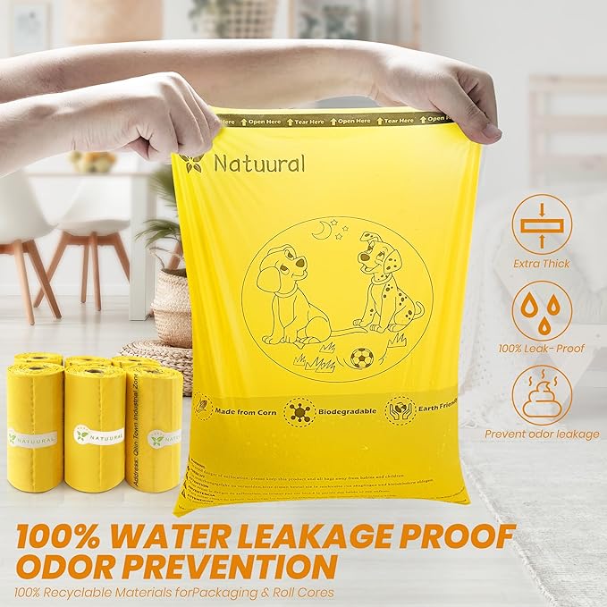 Dog Poop Bags Rolls-600 Counts, 40Rolls, Biodegradable Poop Bags Made of Cornstarch, 100% Leak Proof and Easy to Open (Yellow)-PawvioPets