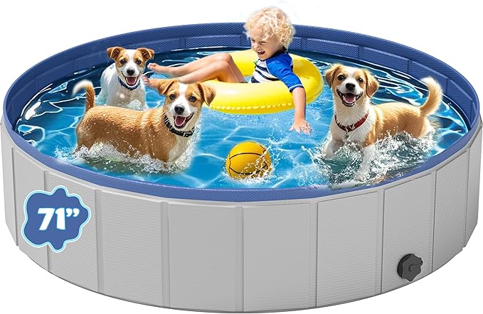 Dog Pool for Large Dogs, Foldable Plastic Pool for Dogs Slip-Resistant (XL - 71'' x 12'')-PawvioPets