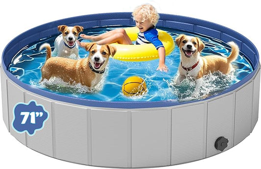 Dog Pool for Large Dogs, Foldable Plastic Pool for Dogs Slip-Resistant (XL - 71'' x 12'')-PawvioPets