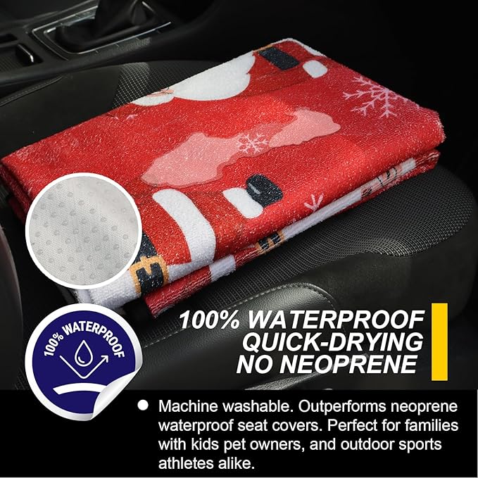 Back Seat Cover for Car Trucks Van SUV,Waterproof Rear Bench Towel Seat Covers for Dogs and Kids,Automotive Backseat Protector (Santa Claus)-PawvioPets