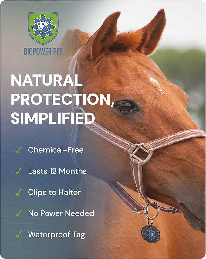 BioPower Natural Fly & Tick Repellent for Horses - Horse Shield Tag with 1-Year Bioresonance Protection – Chemical-Free, Waterproof Carbon Tag That Clips to Halter – Non-Toxic Pest Defense-PawvioPets