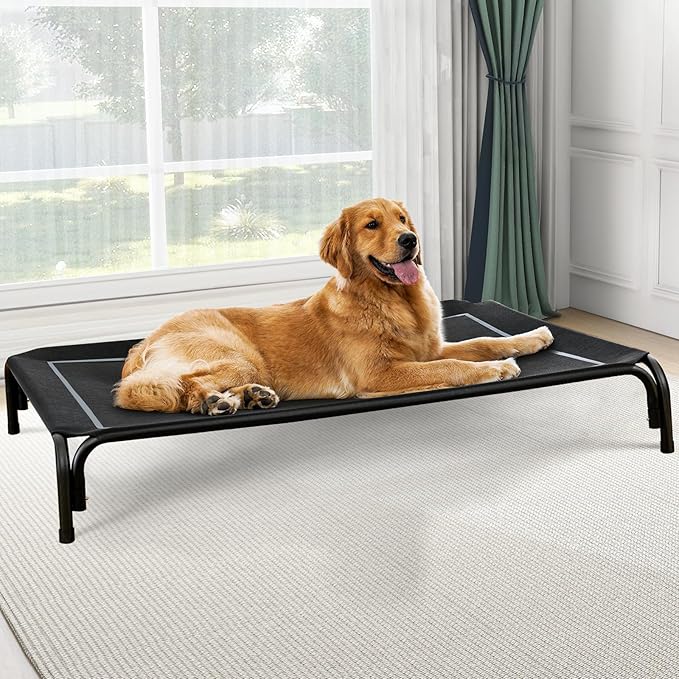 Elevated Dog Bed, Raised Outdoor Dog Bed for Extra Large Sized Dog, Portable Cooling Pet Cot with Breathable & Washable Mesh, Indoor & Outdoor Pet Hammock with Skid-Resistant Feet.-PawvioPets