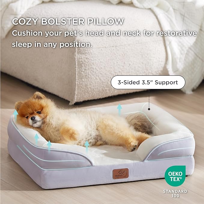 Bedsure Orthopedic Dog Beds for Small Dogs - Washable Small Dog Cat Bed Waterproof, Comfort Pet Couch Sofa with Washable Removable Cover, Pets Bed with Nonskid Bottom, Lavender, 24"-PawvioPets