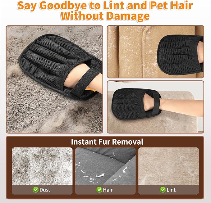 2Pcs Pet Hair Removal Glove for Cats & Dogs, 2025 Newly Upgraded Five-Finger Electrostatic Pet Hair Gloves, Reusable Pet Hair Remover Tool for Couch, Clothing, Car Seat,Carpet-PawvioPets