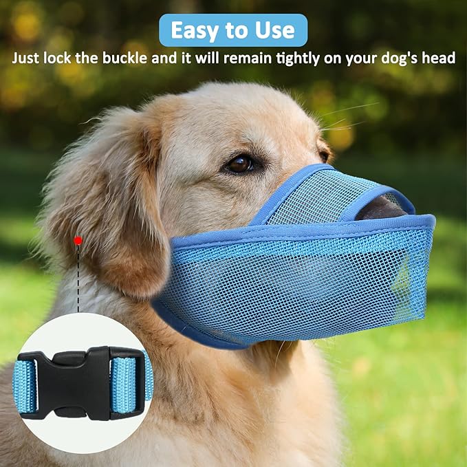 Crazy Felix Nylon Dog Muzzle for Small Medium Large Dogs Dachshund Beagle Poodle Labrador, Air Mesh Breathable and Drinkable Pet Mouth Guard for Anti-Biting Chewing Scavenging(S, Blue)-PawvioPets