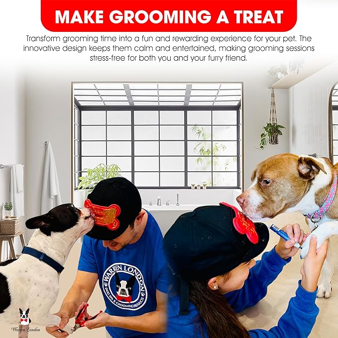 Distract-A-Hat ™ by Warren London - Dog Grooming Distraction Lick Hat for Nail Clipping and Grooming – Adjustable Fit with Adhesive Dog Lick Pad, Spreader & Cleaning Brush Included-PawvioPets
