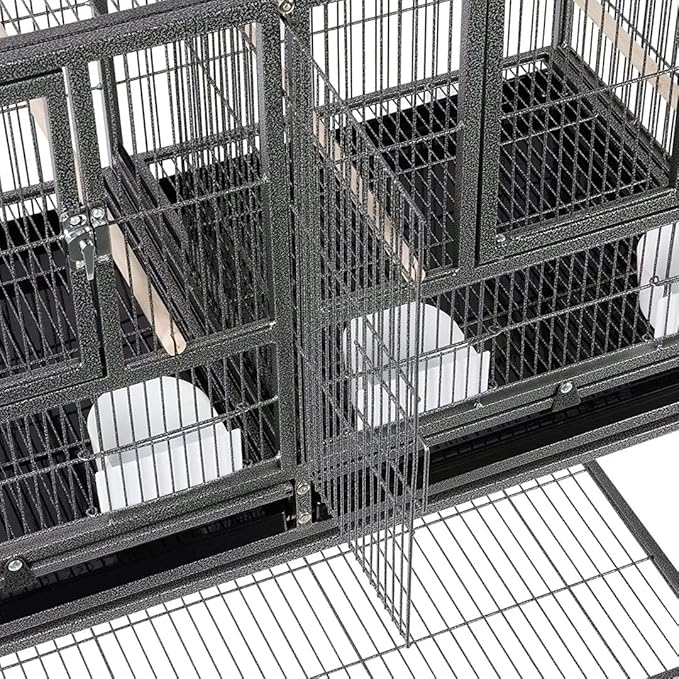Combo Breeding Stacker Center Divided Breeder Bird Flight Double Rolling Cage with Side Breeding Nest Door (Black Vein, Triple Stack)-PawvioPets