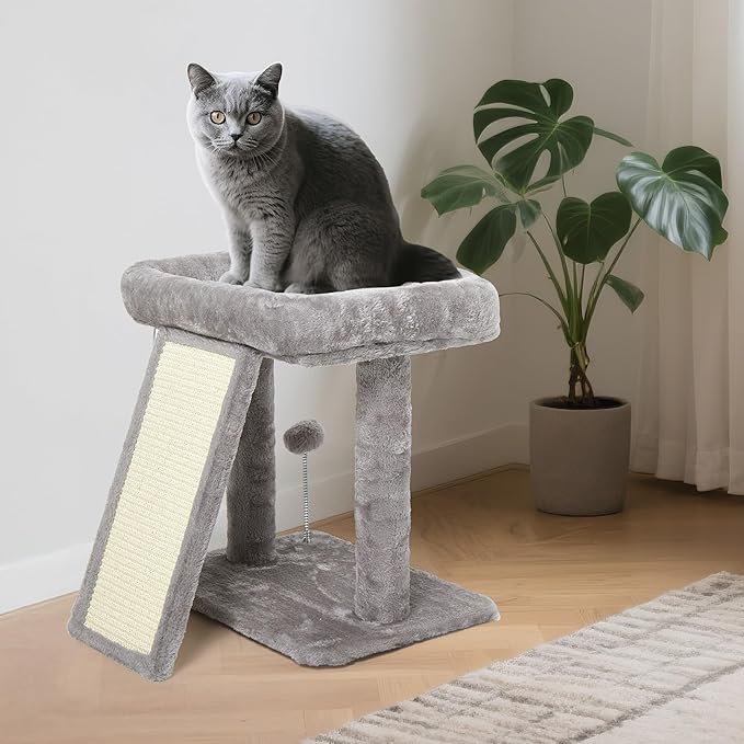 17.7-inch Small Cat Tree Tower with Scratching Post for Indoor Cats,Light Grey-PawvioPets