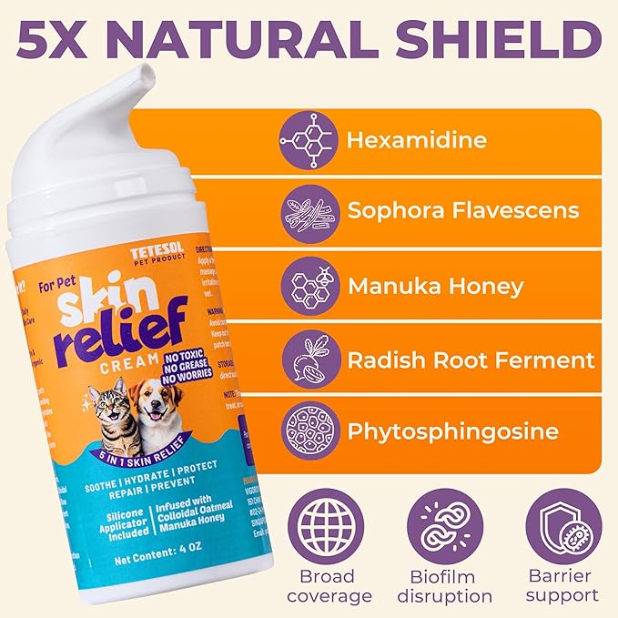 Dog Skin Soother - Dry Itchy Skin Relief & Hot Spots Soothing Cream for Dogs&Cats - Healing Ointment with Colloidal Oatmeal&Manuka Honey - Canine Conditioner Moisturizer with Applicator- 100g-PawvioPets