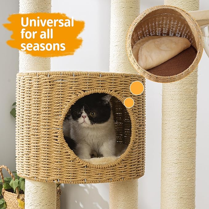 2025 Modern Cat Tree Tower for Large Cats, Advanced Space Module Cat's Nest, Hand Woven Multilevel Huge Paws Pals Tree, 7cm Natural Sisal Prop Wood, Scratching Cat Lover Gifts-PawvioPets