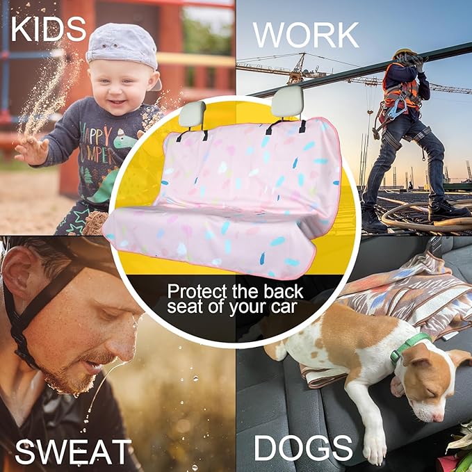 Back Seat Cover for Car Trucks Van SUV,Waterproof Rear Bench Towel Seat Covers for Dogs and Kids,Automotive Backseat Protector (Pink Marbling)-PawvioPets