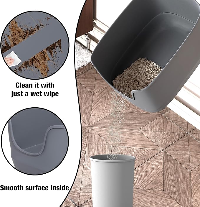 Gefryco Jumbo Cat Litter Box with High Sides, Extra Large for Muti Cats Open Big Cat Litter Box Anti-Splashing, High Wall Litter Tray for Indoor Medium and Large Cats(2Pack)-PawvioPets