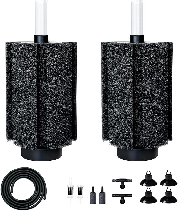 100-120 Gal Large Aquarium Sponge Filter with Air Stone and Ceramic Media,2 Pack Quiet Fish Tank Filters fit Breeding Fry Betta Shrimp Fish Tank-PawvioPets