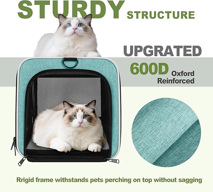 Cat Carrier 18"x11"x11" TSA Approved Ventilated Top Open Softsided Pet Air Travel Bag, Small Animal Basic Crate Shih Tzu Dog Kennel Carry Case, 4-Mesh-Side Kitty Carry on up to 20lbs Teal-PawvioPets