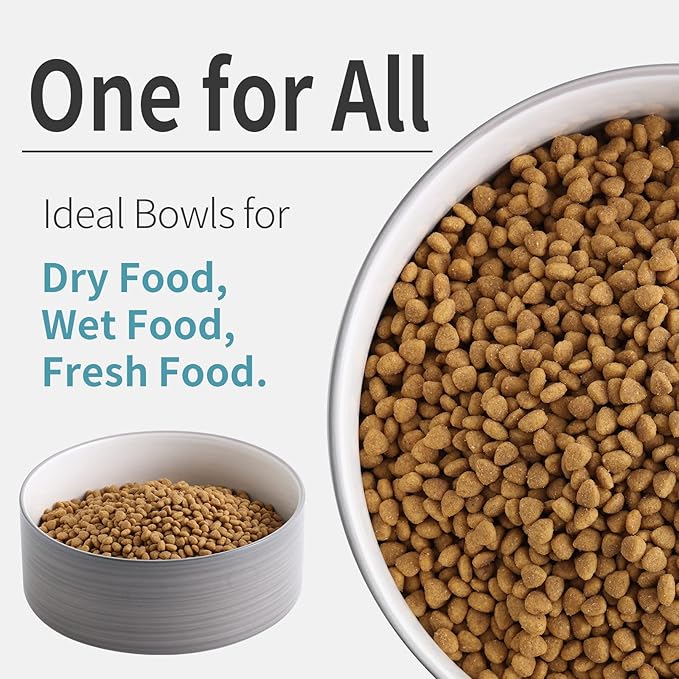 Dog Bowl Ceramic for Medium Large Breeds, Heavy Weighted Dog Food Water Feeder Dish, Non - Slip Modern Cute Extra Big Porcelain 8 in Pet Dog Bowl Maze Grey White-PawvioPets