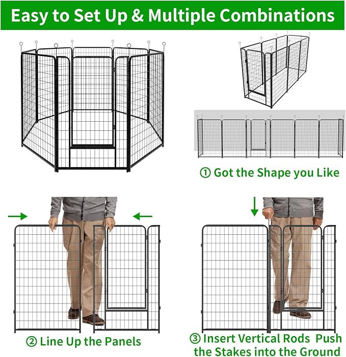 Dog Playpen Outdoor Extra Wide 8 Panels Heavy Duty Dog Fence 50" Height Anti-Rust with Doors Portable for RV Camping Yard, Total 21FT, 35 Sq.ft, Snowy Black-PawvioPets