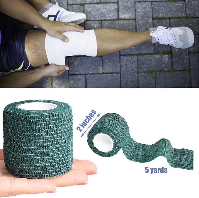 9 Pack 2" x 5 Yards Self Adhesive Bandage Wrap Self Stick Wrap for Ankle, Wrist, Finger, Sports, Breathable Cohesive Vet Tape for Pets (Dark Green)-PawvioPets