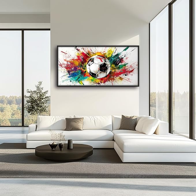 Extra Large Framed Soccer Wall Art,Oversized Colorful Graffiti Sport Ball Wall Decor Pictures for Living Room,Canvas Print Painting Modern Artwork Bedroom Office Bathroom Home Decor 60L x30W-PawvioPets
