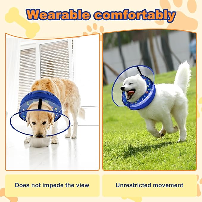 Dog Cone Collar with Enhanced Anti-Licking, Inflatable Dog Cone After Surgery, Adjustable Size with Soft Padding for Small Medium Large Dogs - Blue/M+-PawvioPets