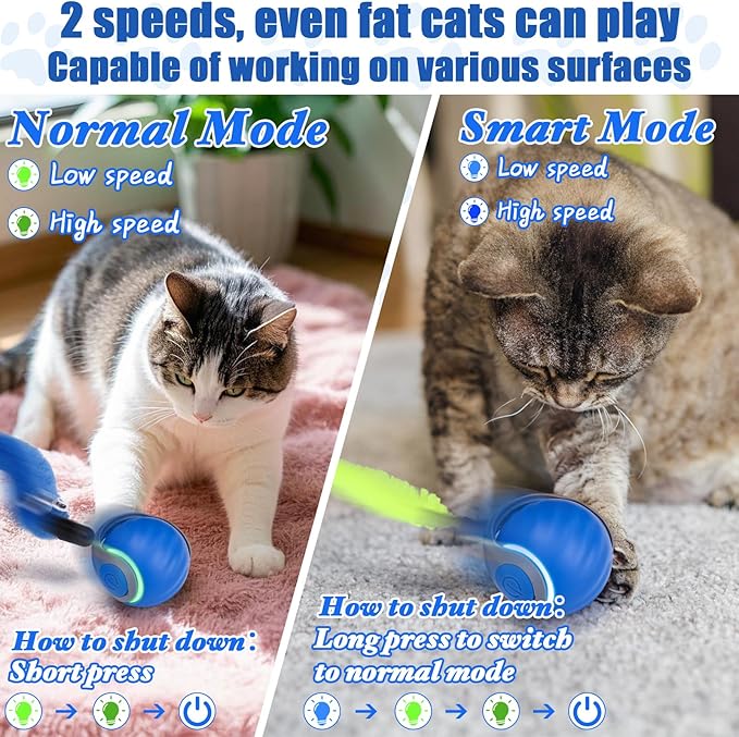 AIERSA Interactive Cat Toys for Indoor Adult Cats, Automatic Self-Play Cat Ball Toy for Kitten to Keep Them Busy, Electric Speed Tail Moving Cat Toy with 3 Tails and 4 Springs (Blue)-PawvioPets