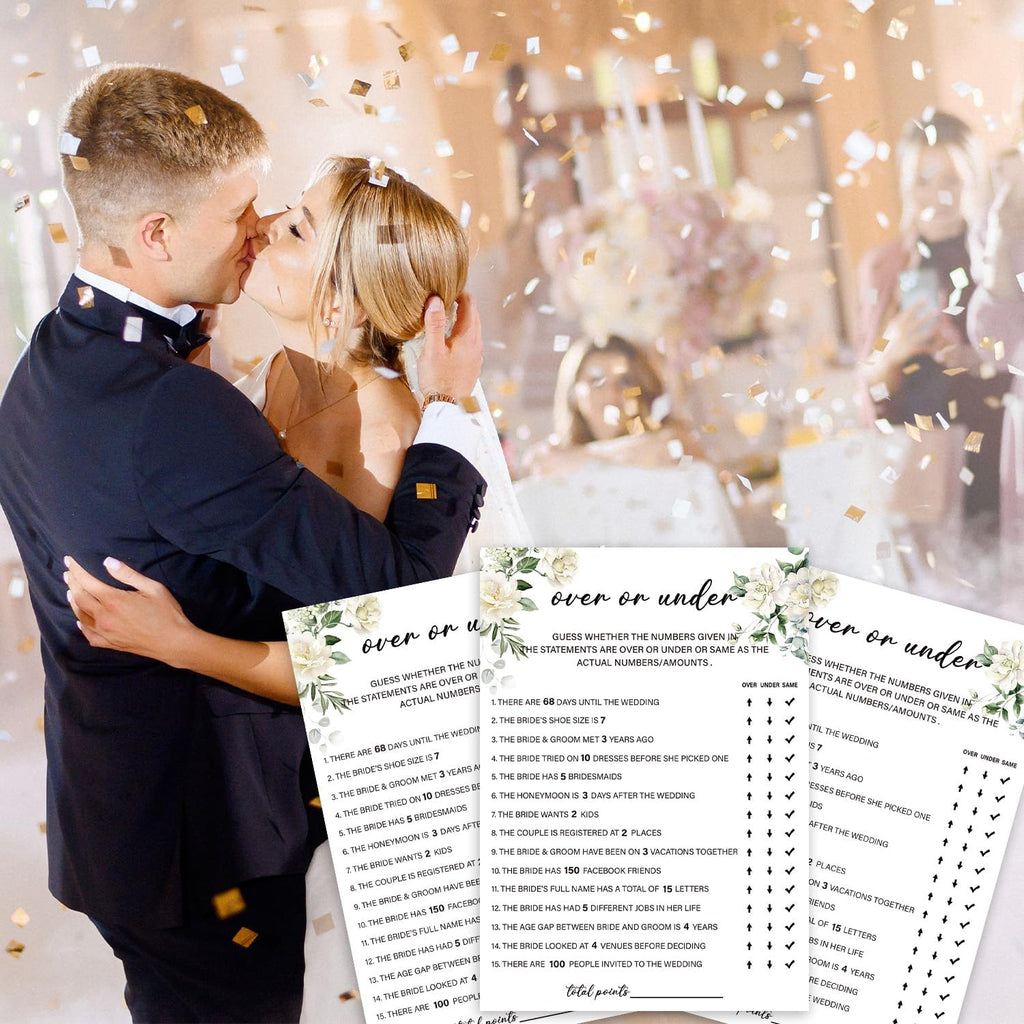 Eucalyptus Bridal Shower Games 30 Guests, Over or Under Bridal Games for Showers, White Rose Wedding Engagement Party Activity Party Supplies/Green-05