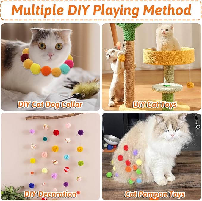 50PCS 1 Inch Cat Toys Balls Kitten Cat Pom Pom Balls Soft Cat Puff Ball Toys Rolling Interactive Cat Toy Ball Cat Nip Balls Fuzzy Balls for Cats Creative Crafts Decorations Assorted Color-PawvioPets